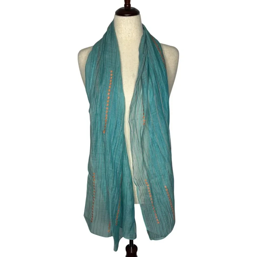 Neeru Kumar PAVO SF Scarf Teal Artisan Silk Cotton 72